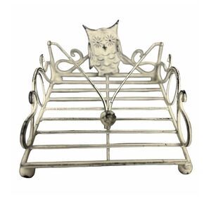 Home Goods Shabby Chic Distressed Owl White Wash Weighted Napkin Holder